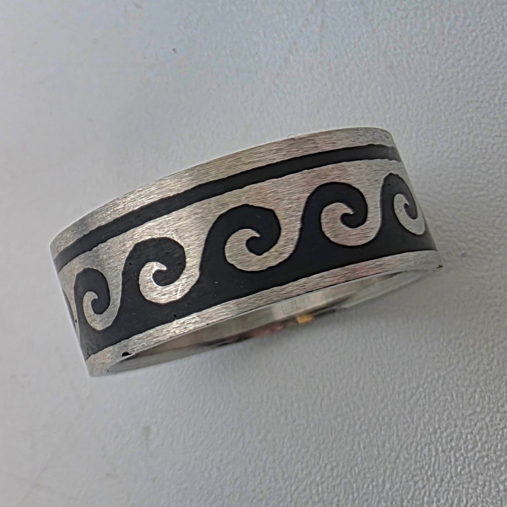 Greek Wave Scroll‎ Band Ring Stainless Steel Size 6.5 Coastal Surf Style 7.50mm